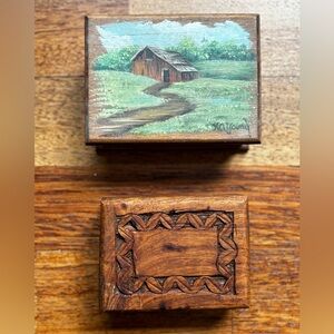 Vintage art decor - handmade wooden jewelry boxes - set of 2